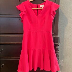 Milly Vibrant Pink Mini Dress with Ruffle Sleeves